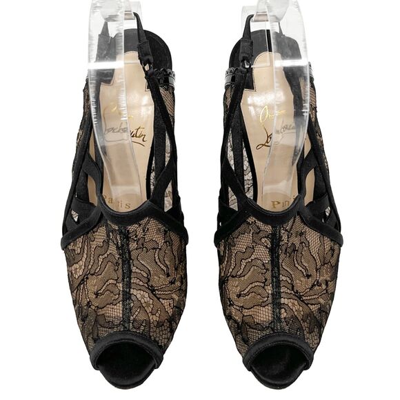 CHRISTIAN LOUBOUTIN Guiptik Black Lace Slingback Booties EU 36.5 US 6.5 - Picture 2 of 11